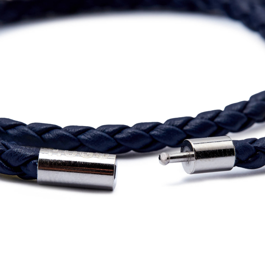 Double braided-leather cuff with metal logo closure