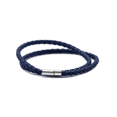 Double braided-leather cuff with metal logo closure