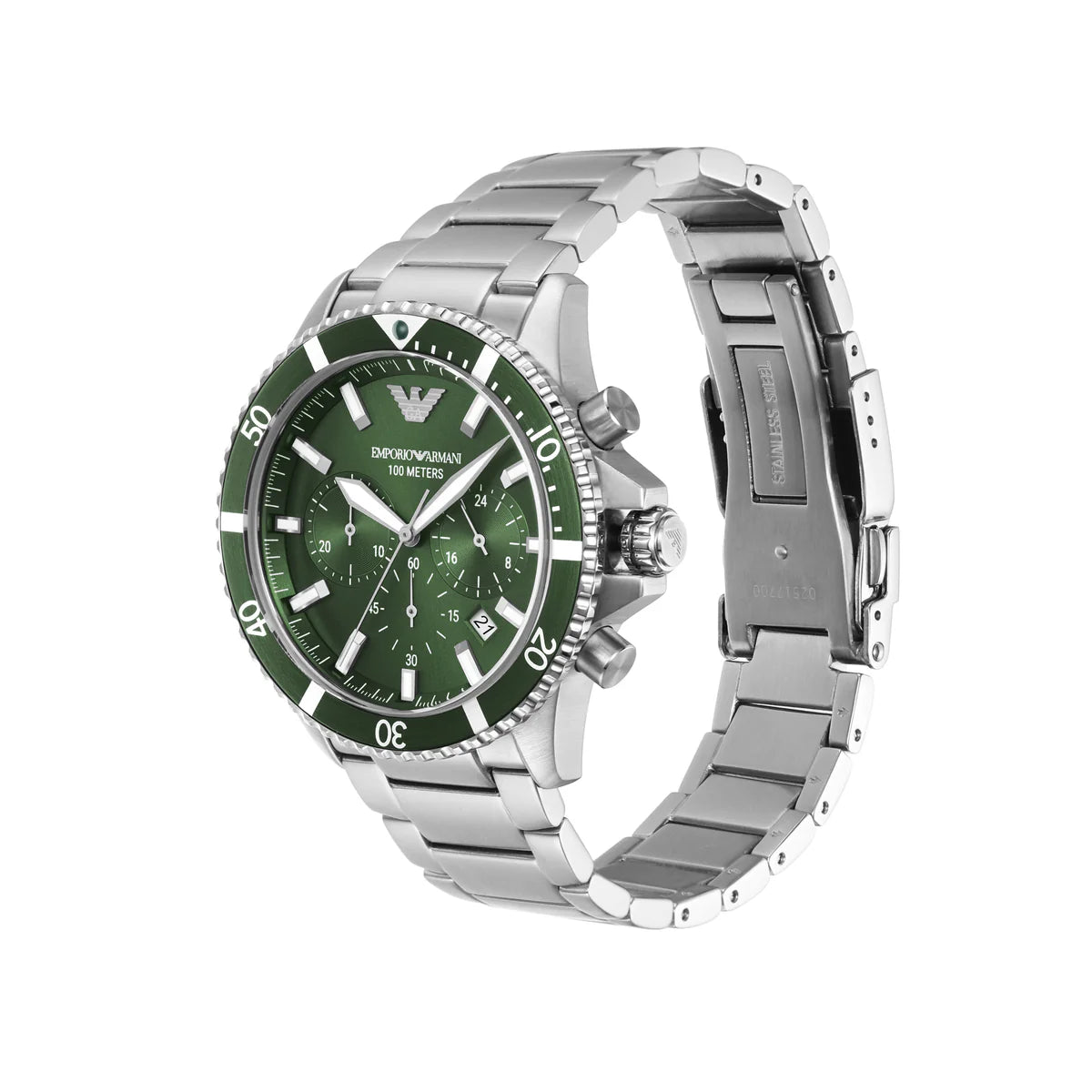 Emporio Armani Men’s Quartz Silver Stainless Steel Green Dial Watch AR11500