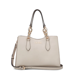 GUESS Millport satchel bag in taupe (TAU) with structured design