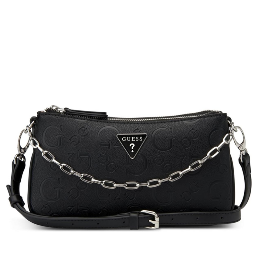 GUESS Tyrah mini crossbody top zip bag in black with adjustable strap