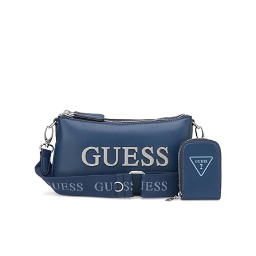GUESS Tyrah mini crossbody top zip bag in navy with adjustable strap