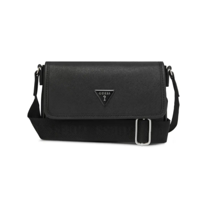 GUESS Viviette mini crossbody flap bag in black with adjustable strap