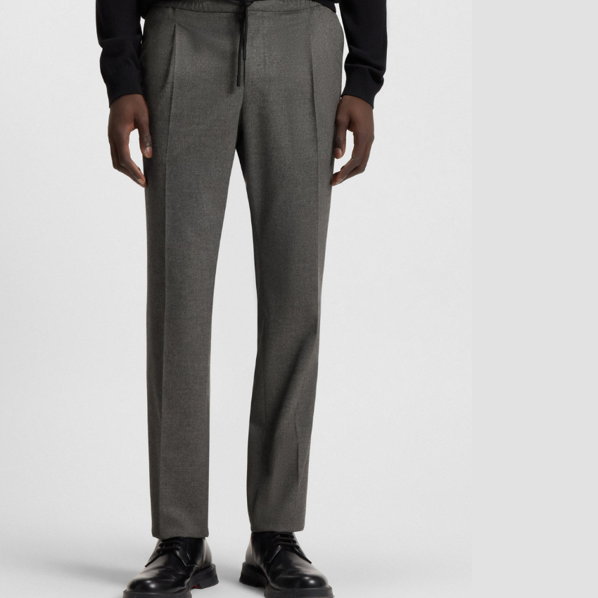 Grey melange slim-fit trousers in stretch flannel – front view