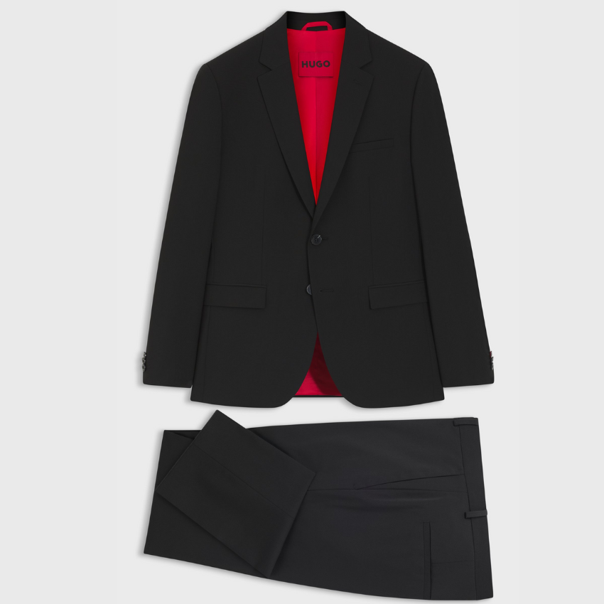 Hugo Arti-Hesten253X-MH black two-piece slim-fit suit with single-breasted jacket and matching trousers