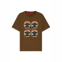 Hugo Diboxer brown T-shirt with regular fit and contrasting Hugo logo on the chest.