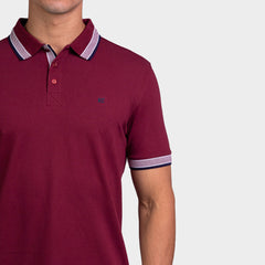 Kenneth Cole Polo Shirt-Striped Collar Maroon Red