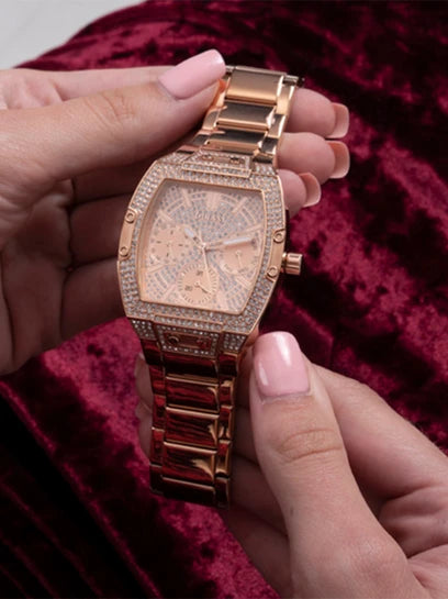 GUESS Factory Rose Gold-Tone Square Multifunction Watch