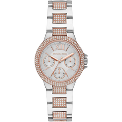 Michael Kors Mini Camille Pavé MK6846 women?s multifunction watch white dial two-tone steel strap