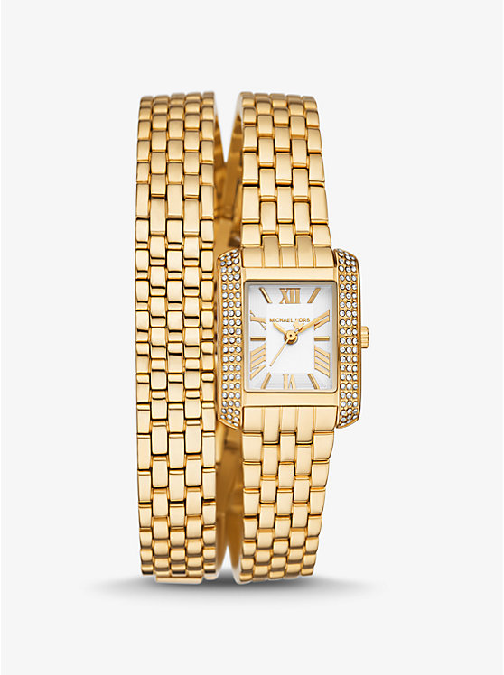 Michael Kors Petite Emery pavé gold-tone double wrap women?s watch