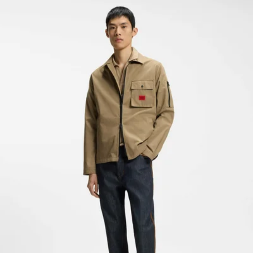 HUGO EMMOND MEN'S BEIGE COTTON ZIP OVERSHIRT Hugo Boss