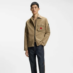 HUGO EMMOND MEN'S BEIGE COTTON ZIP OVERSHIRT Hugo Boss