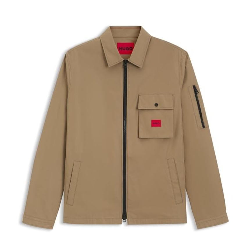 HUGO EMMOND MEN'S BEIGE COTTON ZIP OVERSHIRT Hugo Boss