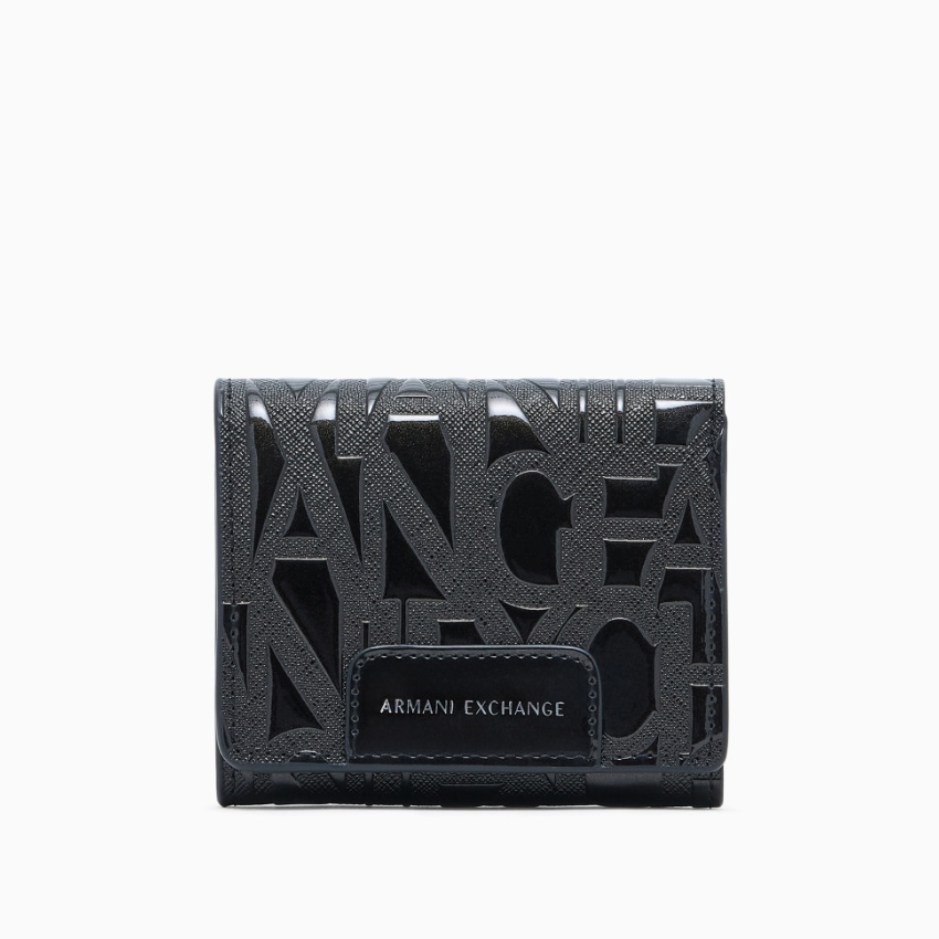 Armani Exchange Men's Bi-Fold Wallet with Embossed Pattern – Black ARMANI EXCHANGE