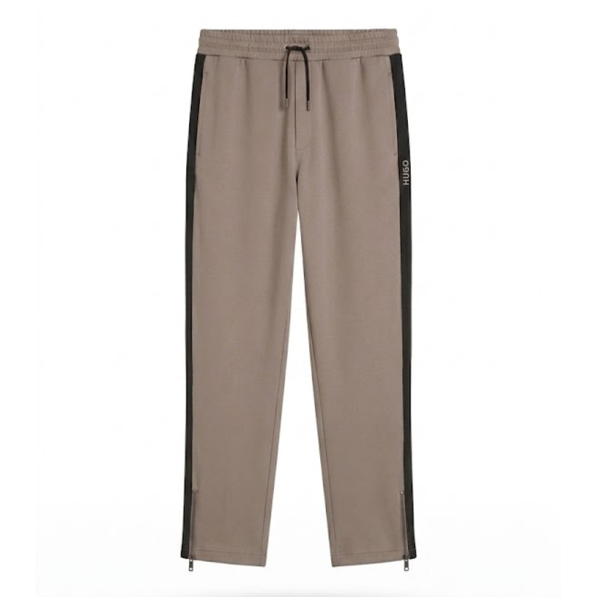 HUGO Relaxed-Fit Tracksuit Bottoms with Logo Tape – Medium Grey Hugo Boss