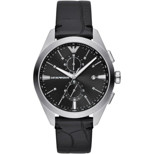 Emporio Armani Chronograph Black Leather Watch AR11542