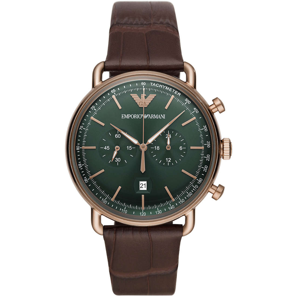 Emporio Armani Men’s Quartz Leather Strap Green Dial Watch AR11334