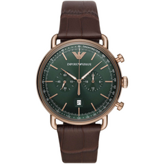 Emporio Armani Men’s Quartz Leather Strap Green Dial Watch AR11334