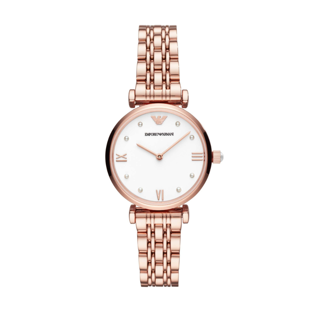 Emporio Armani Women’s Rose Gold Stainless Steel White Dial Watch AR11267