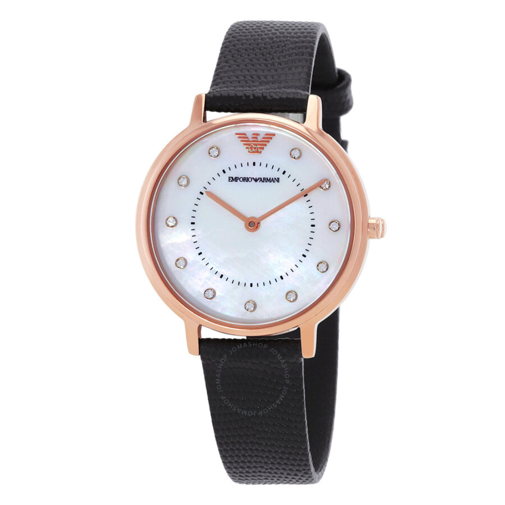 Emporio Armani Women's Two-Hand Black Leather Watch AR80011