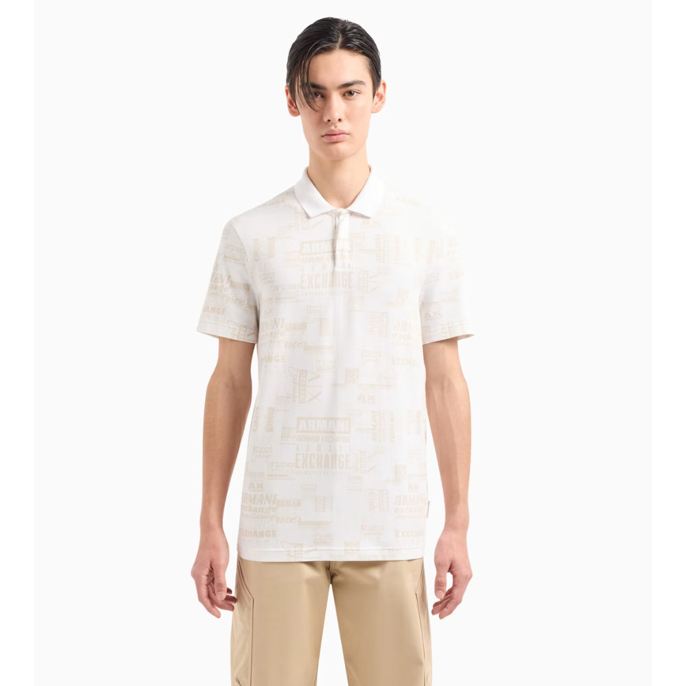 Armani Exchange Off White Lettering POLO Shirt