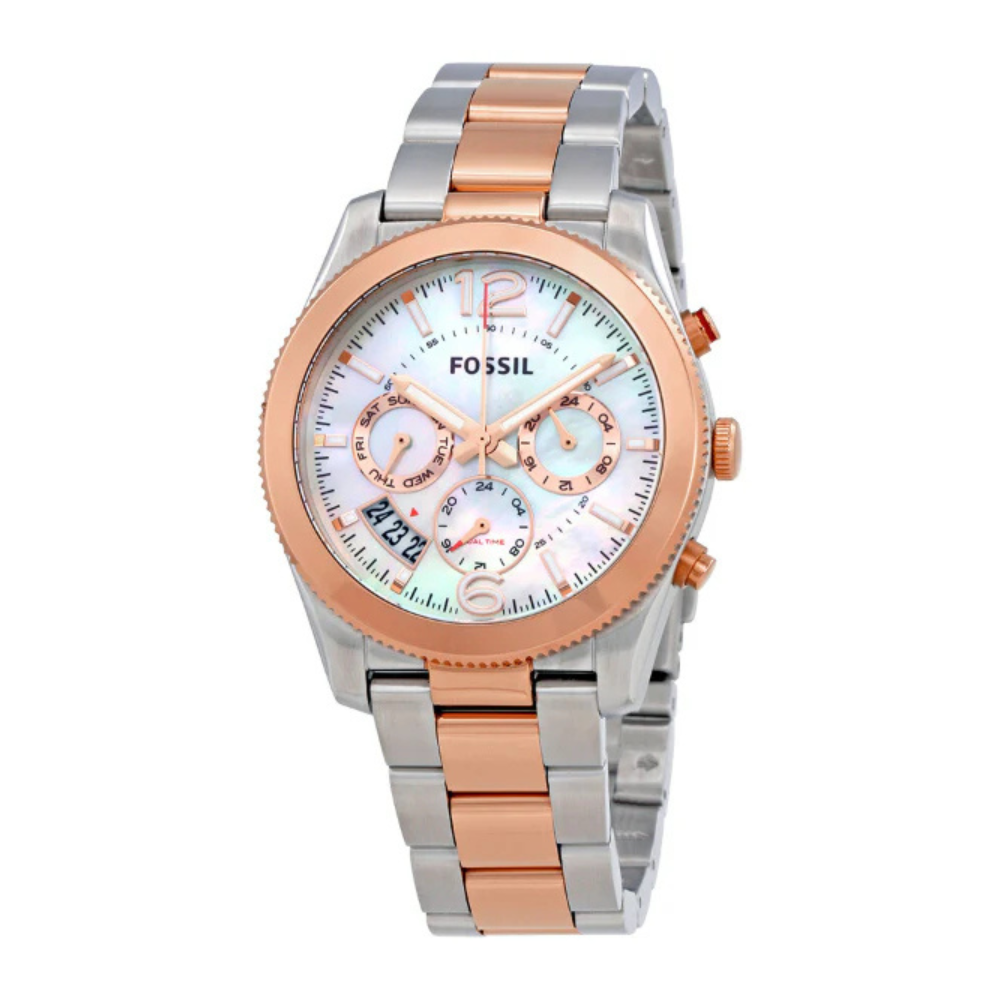 Fossil Perfect Boyfriend Two-tone Stainless Steel Mother of pearl Dial Chronograph Quartz Watch for Ladies