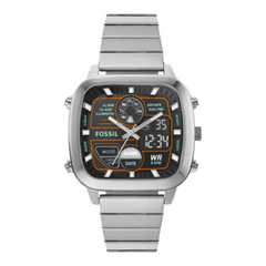 Fossil Retro Anadigital Silver Stainless Steel Positive Display Dial Analog & Digital Watch for Gents