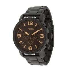 Fossil Nate Black Stainless Steel Brown Dial Chronograph Quartz Watch for Gents