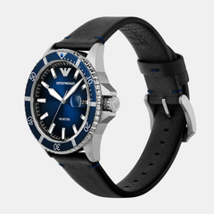 Emporio Armani Men’s Diver Three-Hand Quartz Watch – Blue Dial & Blue Leather Strap
