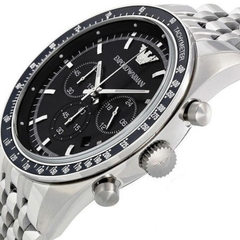 Emporio Armani Tazio Men’s Chronograph Watch – Black Dial & Silver Steel Strap