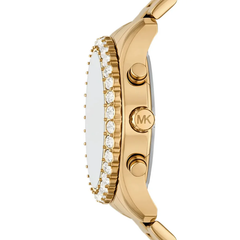 Michael Kors Berkley MK7414 Women?s Chronograph Watch ? Black Dial, Gold Steel Strap