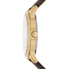 Michael Kors Tibby MK6966 Women?s Multifunction Watch ? Gold Dial, Brown Leather Strap