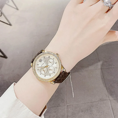 Michael Kors Tibby MK6966 Women?s Multifunction Watch ? Gold Dial, Brown Leather Strap