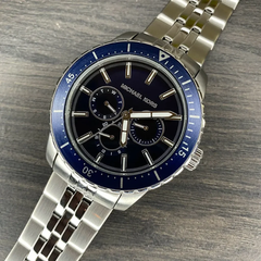 Michael Kors Cunningham MK7153 Men?s Multifunction Watch ? Blue Dial, Silver Stainless Steel Strap