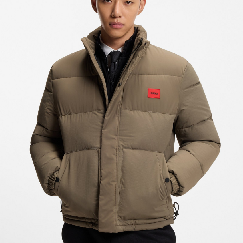 HUGO BOSS Water-repellent padded jacket with logo patch Medium Grey