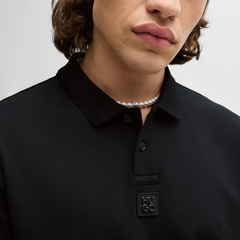 HUGO Dereso232 Slim-Fit Cotton Polo Shirt for Men | Black Logo-Label Designer Tee