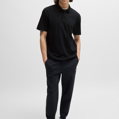 HUGO Dereso232 Slim-Fit Cotton Polo Shirt for Men | Black Logo-Label Designer Tee