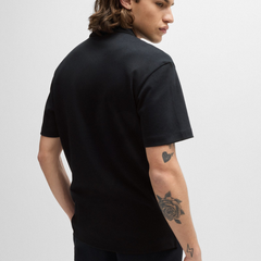 HUGO Dereso232 Slim-Fit Cotton Polo Shirt for Men | Black Logo-Label Designer Tee