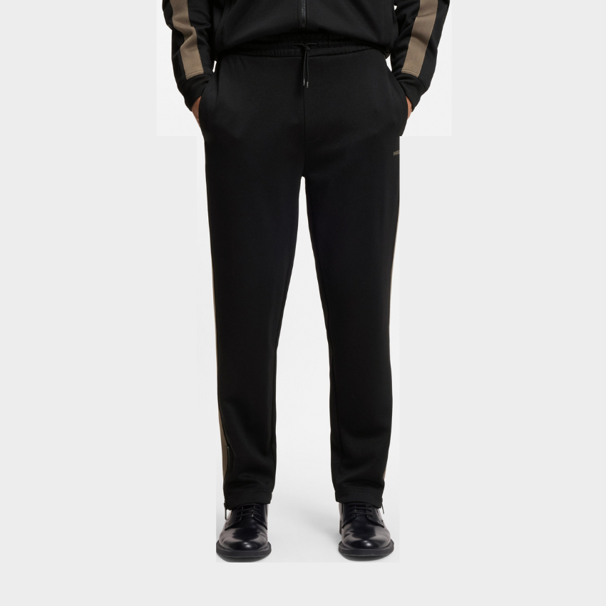 HUGO Relaxed-Fit Tracksuit Bottoms with Logo Tape – Black
