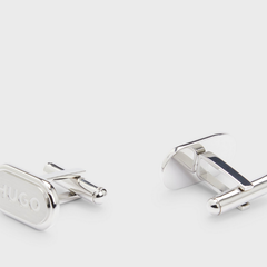 Hugo Oval-Shaped Silver Cufflinks with Engraved Logo