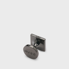 Square Black Enamel Cufflinks with Logo