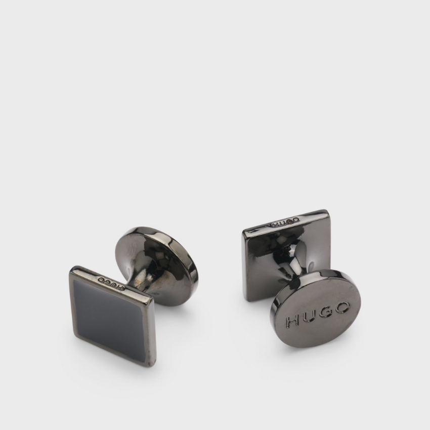 Square Black Enamel Cufflinks with Logo