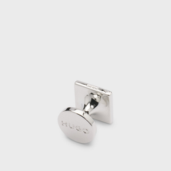 Square Navy Enamel Cufflinks with Logo