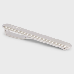 HUGO Oval-Shaped Silver Tie Clip with Engraved Logo