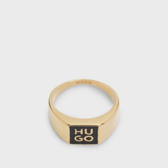 Hugo Gold Stacked-Logo Signet Ring with Enamel Insert