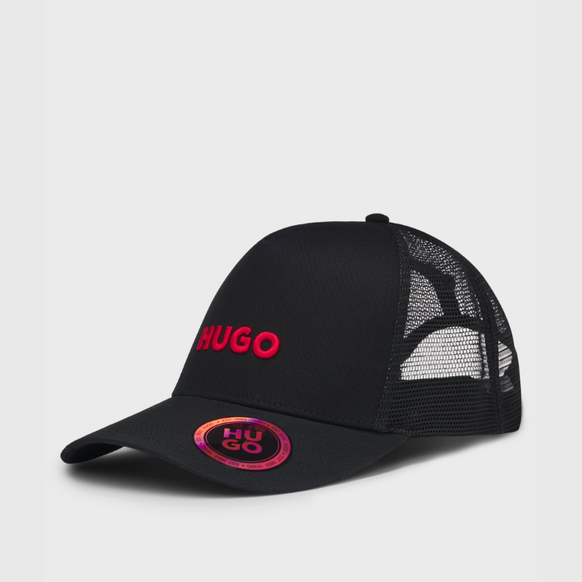 HUGO Cotton-Twill Cap with Mesh Panels | Black