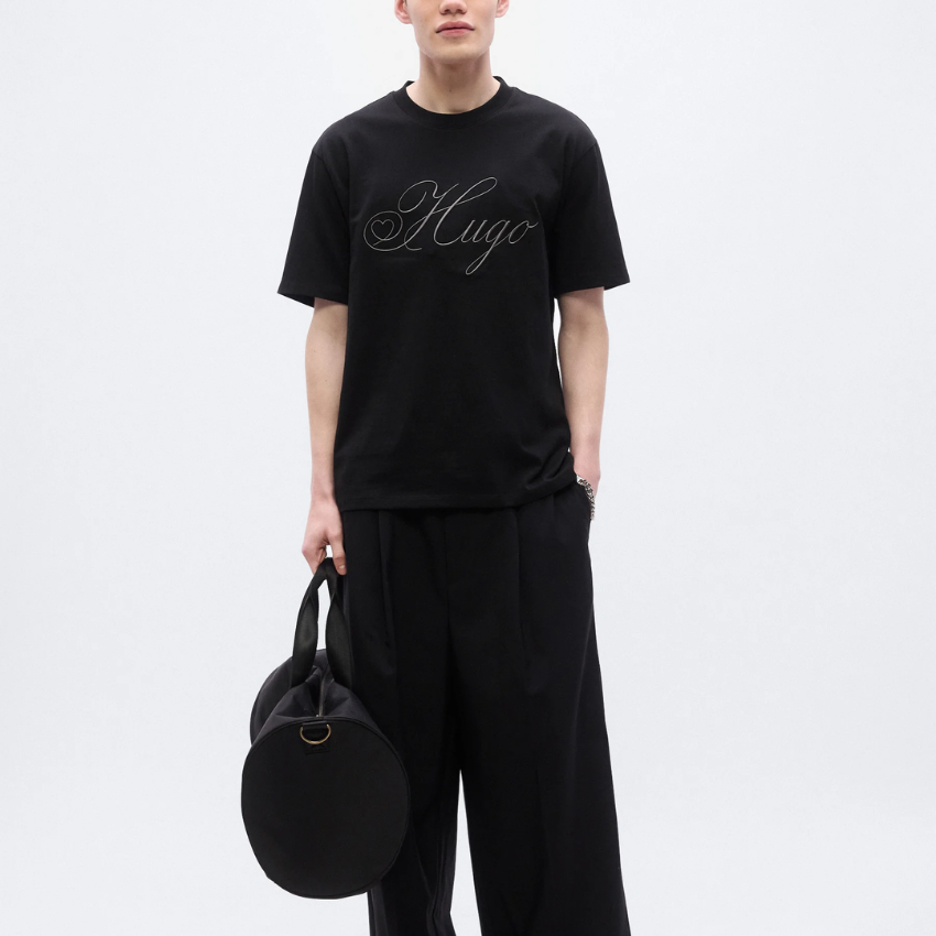 HUGO DALENT Print T-Shirt | Black Hugo Boss