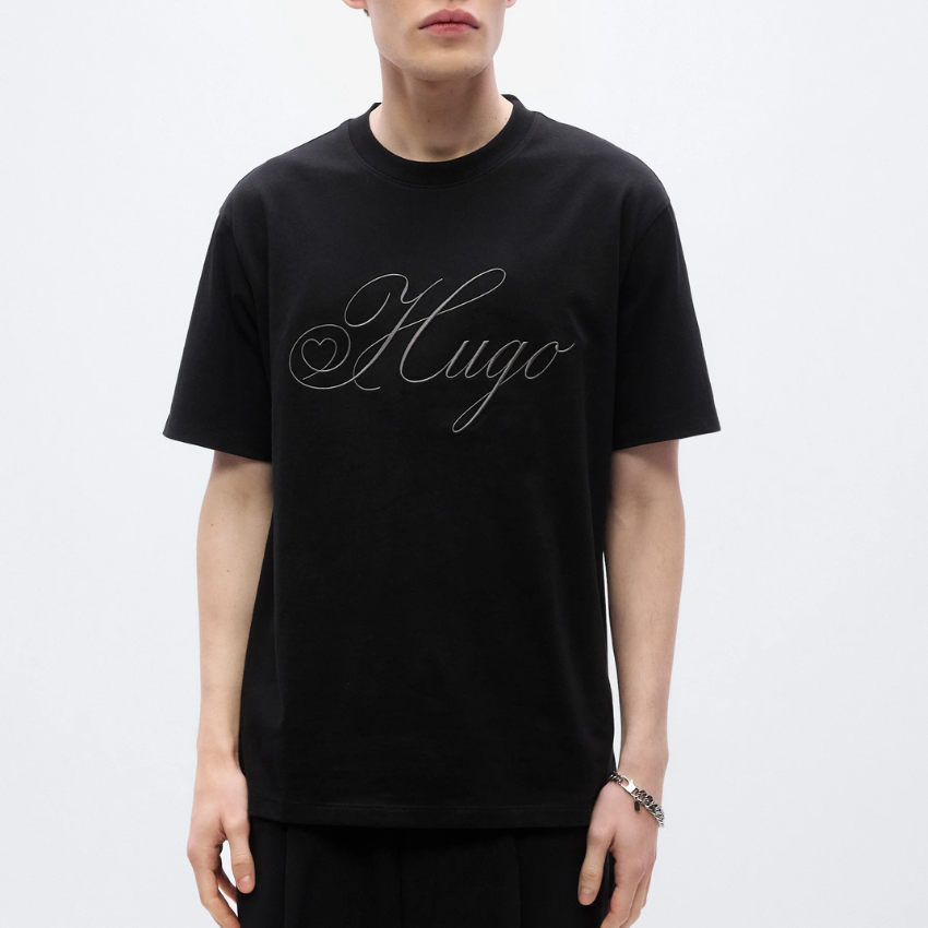 HUGO DALENT Print T-Shirt | Black Hugo Boss
