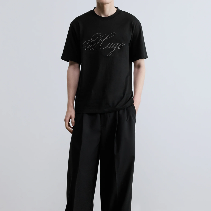 HUGO DALENT Print T-Shirt | Black Hugo Boss