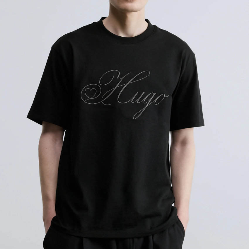 HUGO DALENT Print T-Shirt | Black Hugo Boss